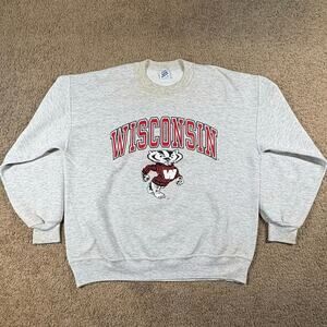 Vintage University Of Wisconsin Badgers Gray Sweatshirt Crewneck Mens Sz XL